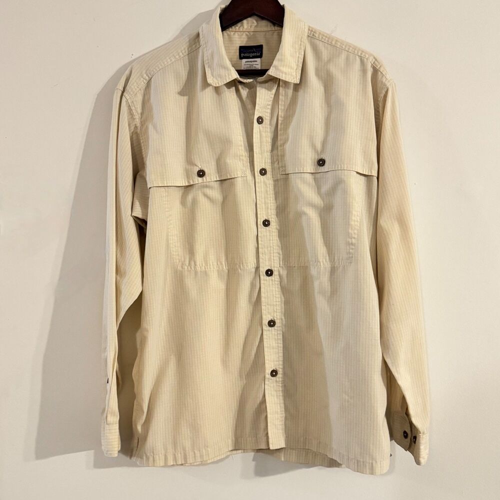 Patagonia Island Hopper Shirt Long Sleeve Button Up Front Plaid‎ Yellow Medium